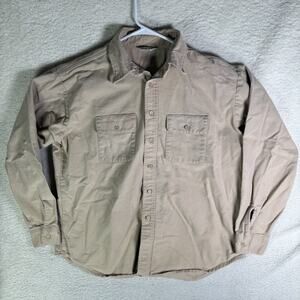 Vintage Five Brother Shirt Mens XL 17 Tan Chamois Flap Pocket Made in USA READ